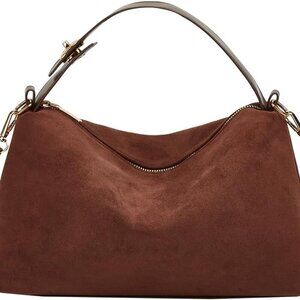 Stylish Coffee Suede Tote with Secure Zipper - Perfect for Everyday Use